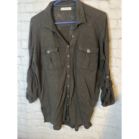 We The Free Tops - We The Free Linen Blend 3/4 Sleeve Button Front Shirt Women's XS Brown
